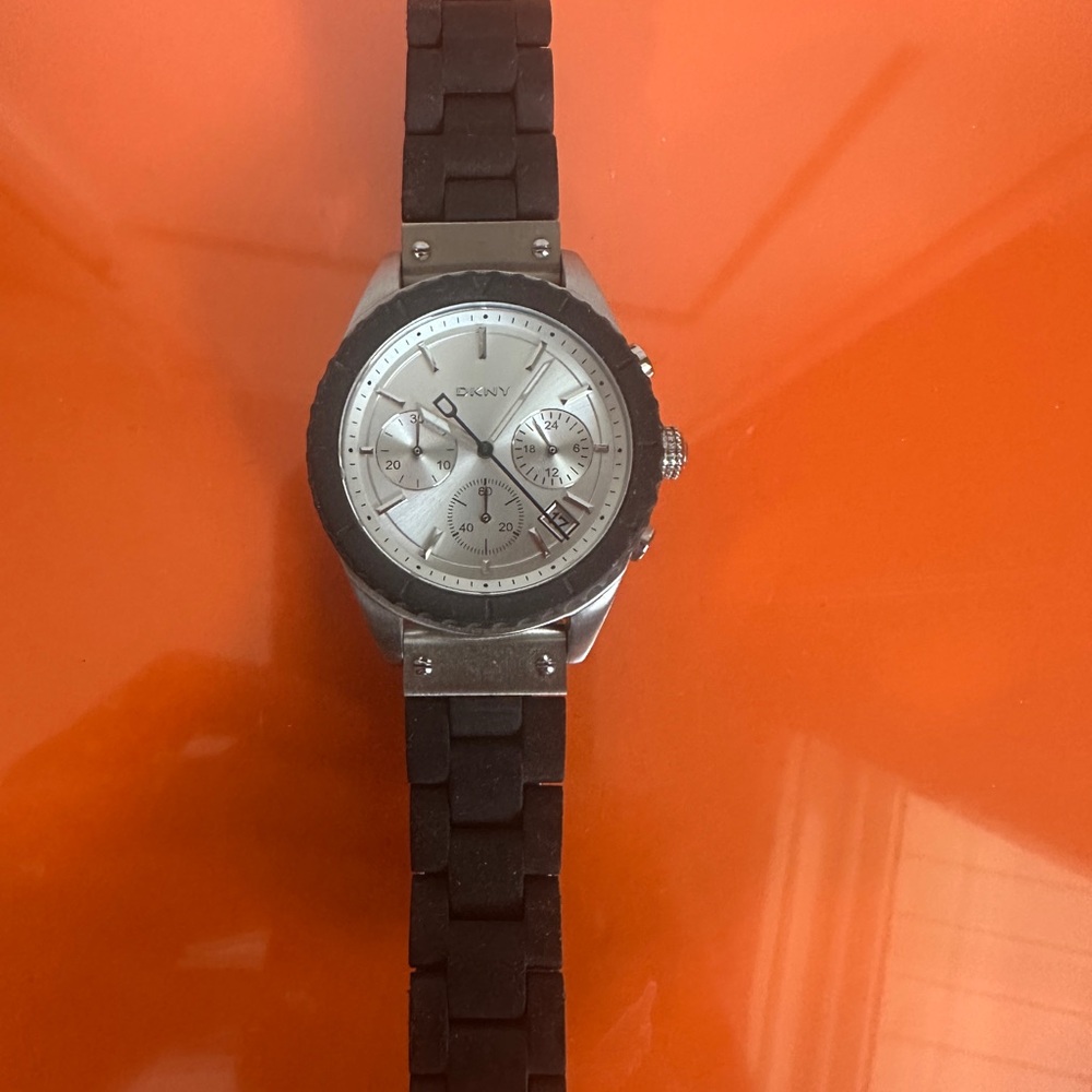 DKNY Black and Silver Silicone Watch NY-8578